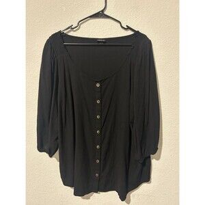 Torrid Plus Size 3X Black 3/4 Sleeve Button Front Sweetheart Neckline